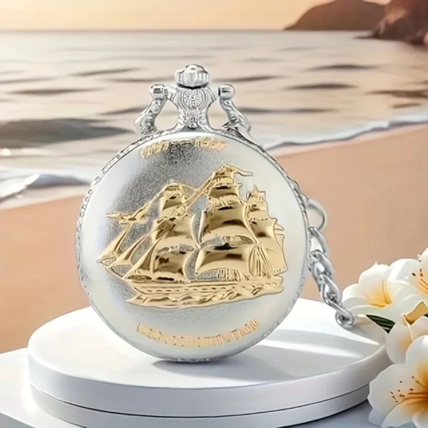 Montre de poche gousset voilier vintage – Élégance rétro marine pour style raffiné et cadeau original – Image 2
