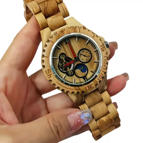 Montre mécanique bois bracelet tressé – Élégance artisanale au poignet, look naturel et raffiné