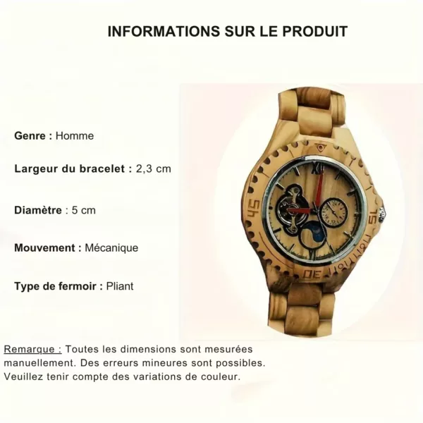 Montre mécanique bois bracelet tressé – Élégance artisanale au poignet, look naturel et raffiné – Image 3