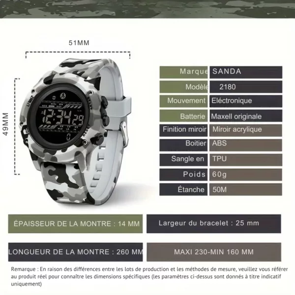 Montre militaire camouflage sport étanche – Ultra résistante, parfaite pour l'aventure et les activités extrêmes – Image 3