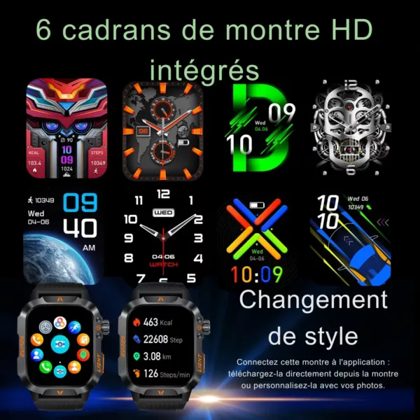Montre militaire connectée écran HD – Ultra résistante, GPS, suivi santé et appels – Idéale sport et aventure – Image 8