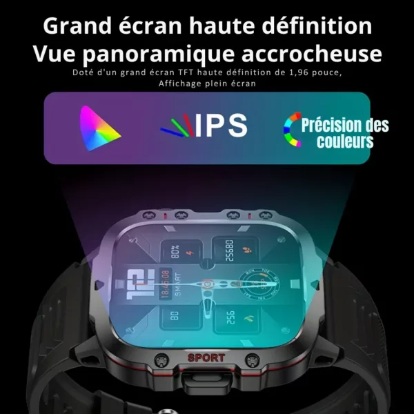 Montre militaire connectée écran large – Ultra résistante, GPS intégré, idéale sports extrêmes et aventures outdoor – Image 4