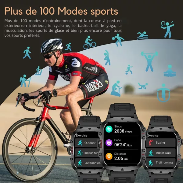 Montre militaire connectée écran large – Ultra résistante, GPS intégré, idéale sports extrêmes et aventures outdoor – Image 5