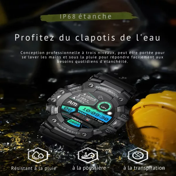 Montre militaire connectée sport LED – Résistante, étanche, cardio intégré, idéale entraînement intensif – Image 8