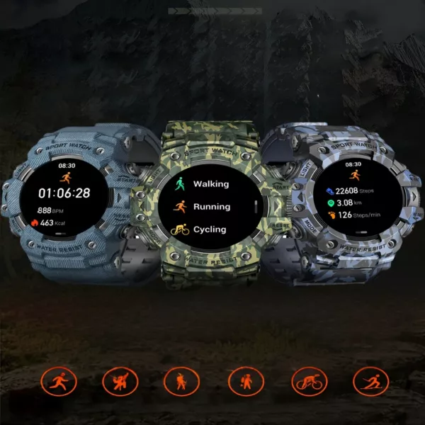 Montre militaire connectée sport LED – Résistante, étanche, cardio intégré, idéale entraînement intensif