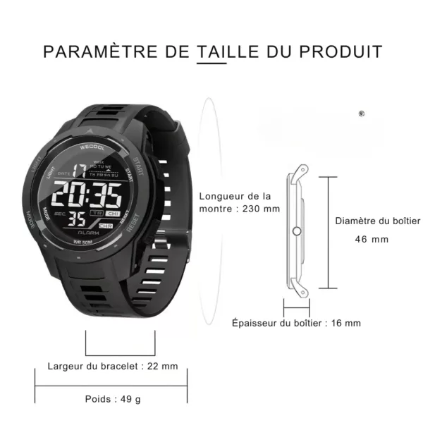 Montre militaire digitale waterproof tactical – Ultra résistante, idéale survie, sport intense et conditions extrêmes – Image 3