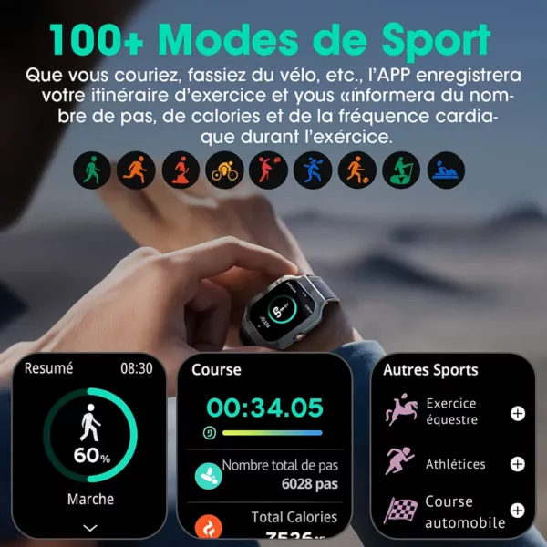 Montre militaire gps connectée 2.1 pouces – Ultra résistante, étanche, suivi santé & localisation précise – Image 4