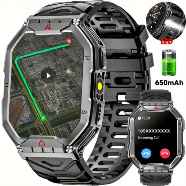 Montre militaire gps connectée 2.1 pouces – Ultra résistante, étanche, suivi santé & localisation précise