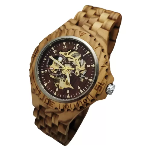 Montre squelette bois homme rétro – Élégance vintage et mécanisme visible – Style unique et raffiné