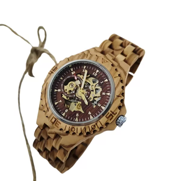 Montre squelette bois homme rétro – Élégance vintage et mécanisme visible – Style unique et raffiné – Image 2