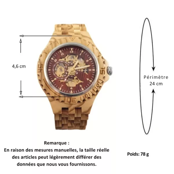Montre squelette bois homme rétro – Élégance vintage et mécanisme visible – Style unique et raffiné – Image 3
