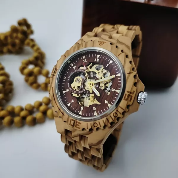 Montre squelette bois homme rétro – Élégance vintage et mécanisme visible – Style unique et raffiné – Image 5