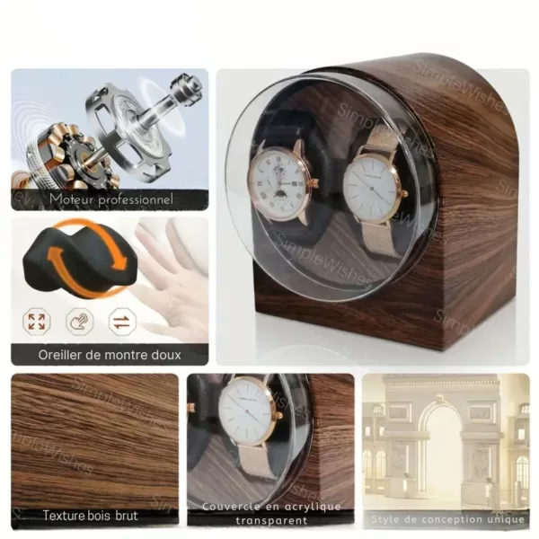 Remontoir bois montre 2 slots USB – Écrin élégant pour montres automatiques – Préserve précision & style au quotidien – Image 7