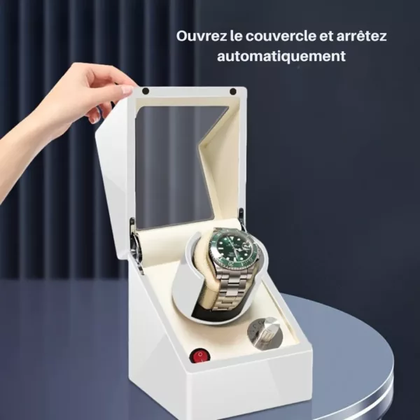 Remontoir montre luxe silencieux LED – Écrin design avec rotation automatique, idéal montres de collection – Image 4