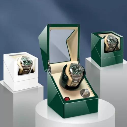Remontoir montre luxe silencieux LED – Écrin design avec rotation automatique, idéal montres de collection