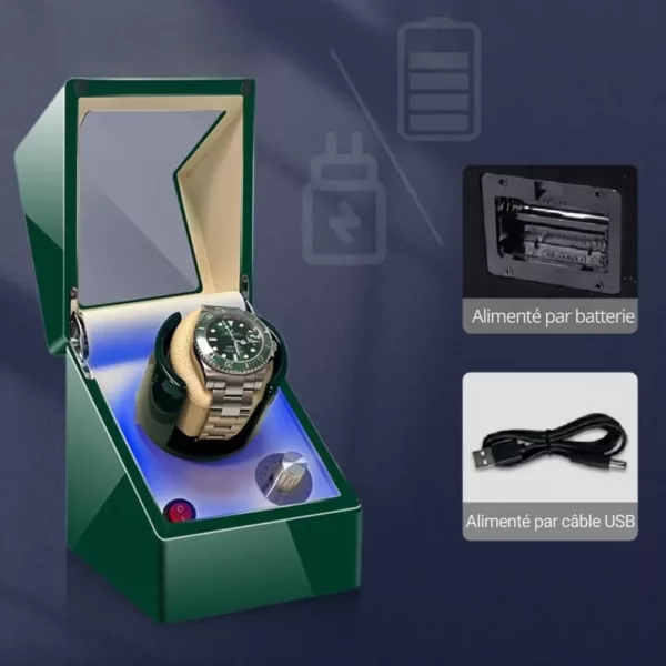 Remontoir montre luxe silencieux LED – Écrin design avec rotation automatique, idéal montres de collection – Image 6