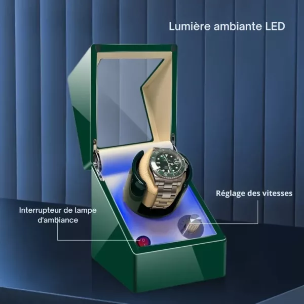 Remontoir montre luxe silencieux LED – Écrin design avec rotation automatique, idéal montres de collection – Image 5