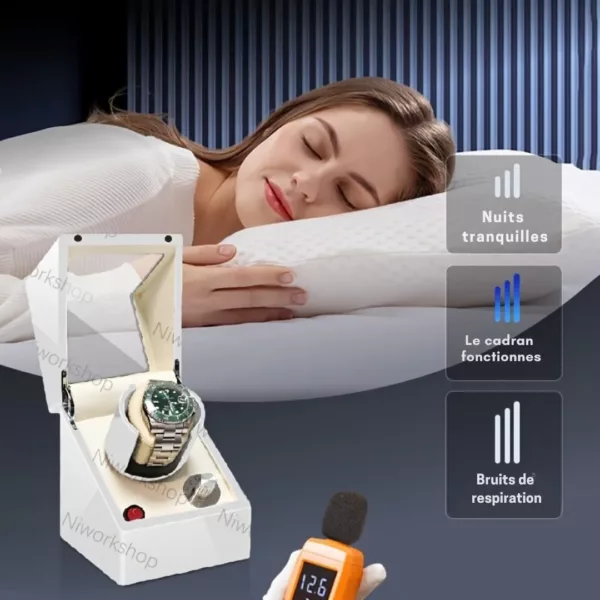 Remontoir montre luxe silencieux LED – Écrin design avec rotation automatique, idéal montres de collection – Image 2