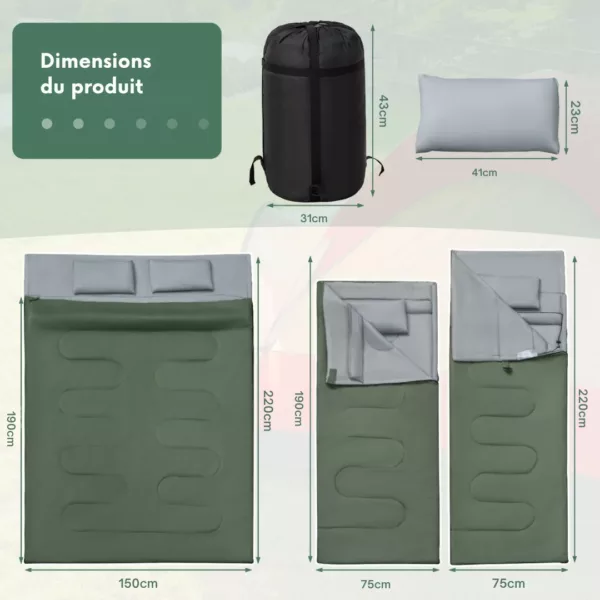 Sac de couchage double camping oreillers – Image 3