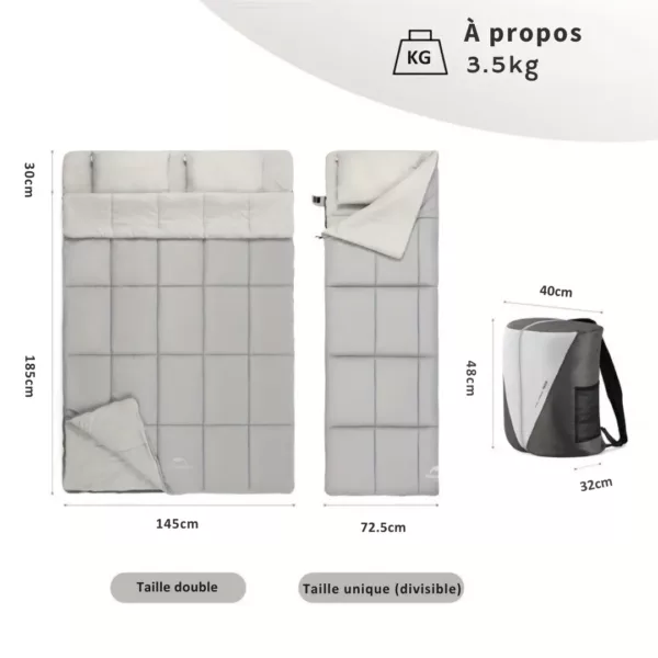 Sac de couchage double duvet rectangulaire – Image 3