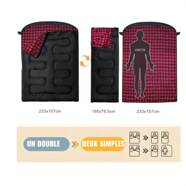 Sac de couchage double flanelle chaude – Image 4