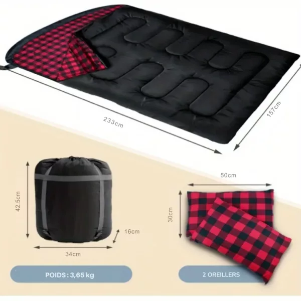 Sac de couchage double flanelle chaude – Image 3