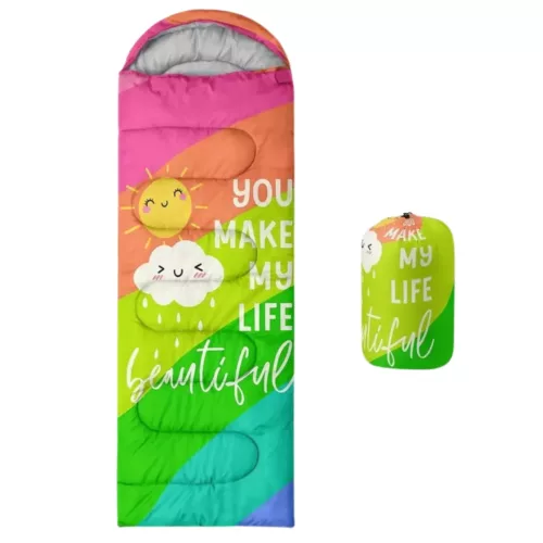 Sac de couchage enfant arc-en-ciel – Douillet et coloré pour des nuits paisibles en camping ou à la maison