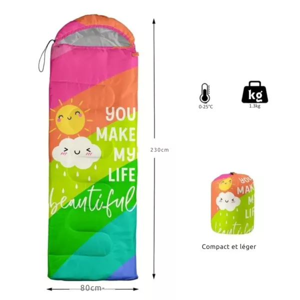 Sac de couchage enfant arc-en-ciel – Douillet et coloré pour des nuits paisibles en camping ou à la maison – Image 3