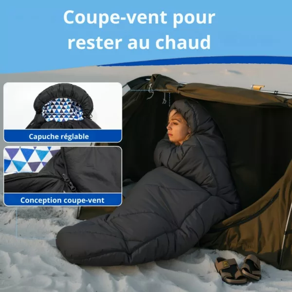 Sac de couchage flanelle grand confort – chaleur optimale et douceur pour nuits paisibles en plein air – Image 6