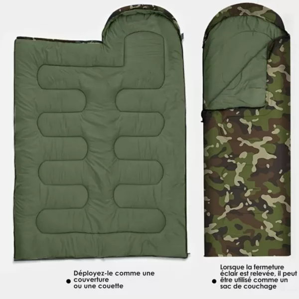 Sac de couchage trekking camouflage – Chaud, léger et compact pour bivouac nature extrême – Image 2