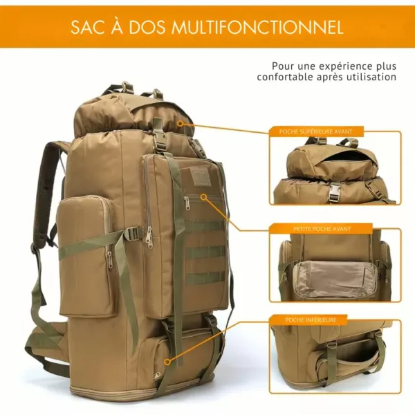 Sac militaire trekking 100L renforcé – Ultra résistant, grande capacité, idéal pour expéditions et randonnées extrêmes – Image 2