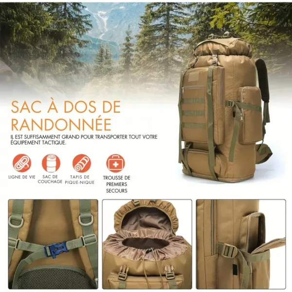 Sac militaire trekking 100L renforcé – Ultra résistant, grande capacité, idéal pour expéditions et randonnées extrêmes – Image 4