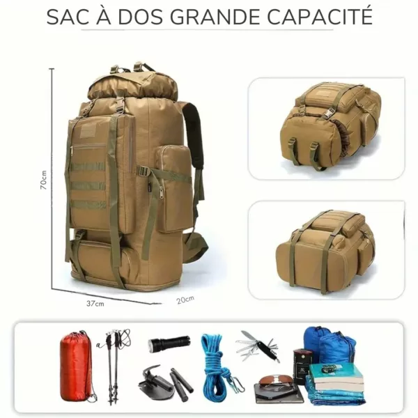 Sac militaire trekking 100L renforcé – Ultra résistant, grande capacité, idéal pour expéditions et randonnées extrêmes – Image 5