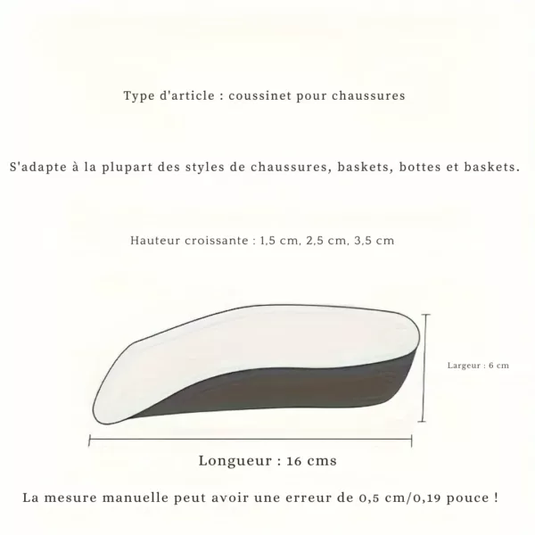 Talonnettes discrètes confort rehaussant – Gagnez jusqu’à 5 cm en toute discrétion sans douleur – Idéal chaussures homme et femme – Image 3