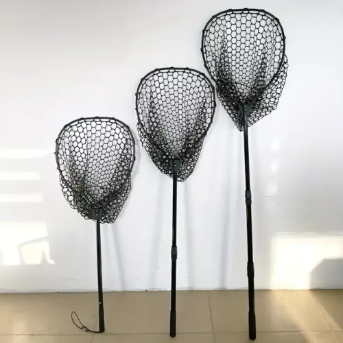 Epuisette de pêche en aluminium pliable avec filet silicone anti-accrocs