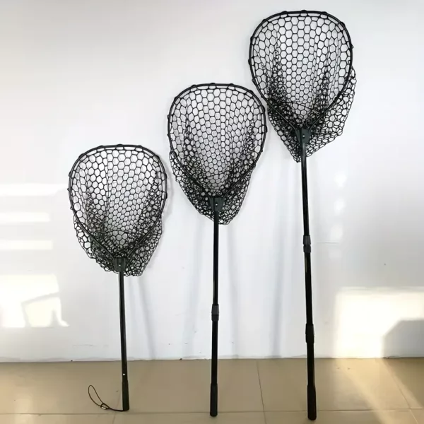 Epuisette de pêche en aluminium pliable avec filet silicone anti-accrocs