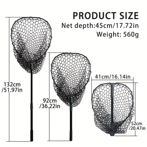Epuisette de pêche en aluminium pliable avec filet silicone anti-accrocs