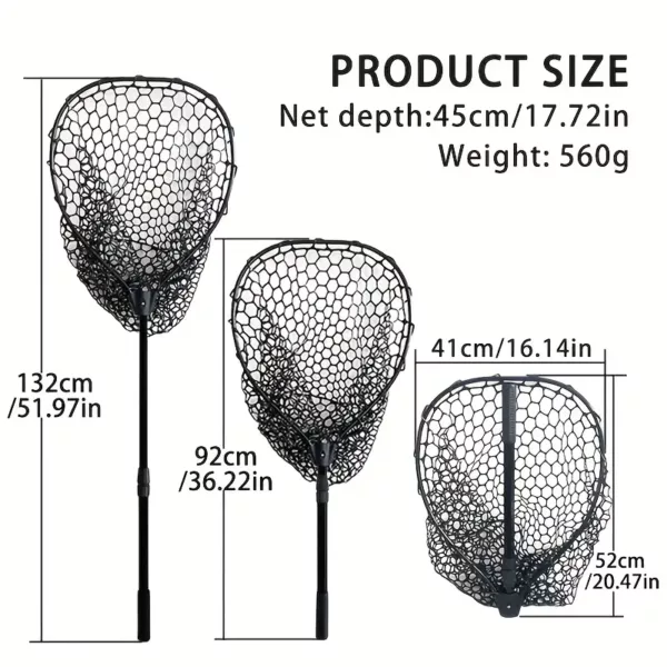 Epuisette de pêche en aluminium pliable avec filet silicone anti-accrocs