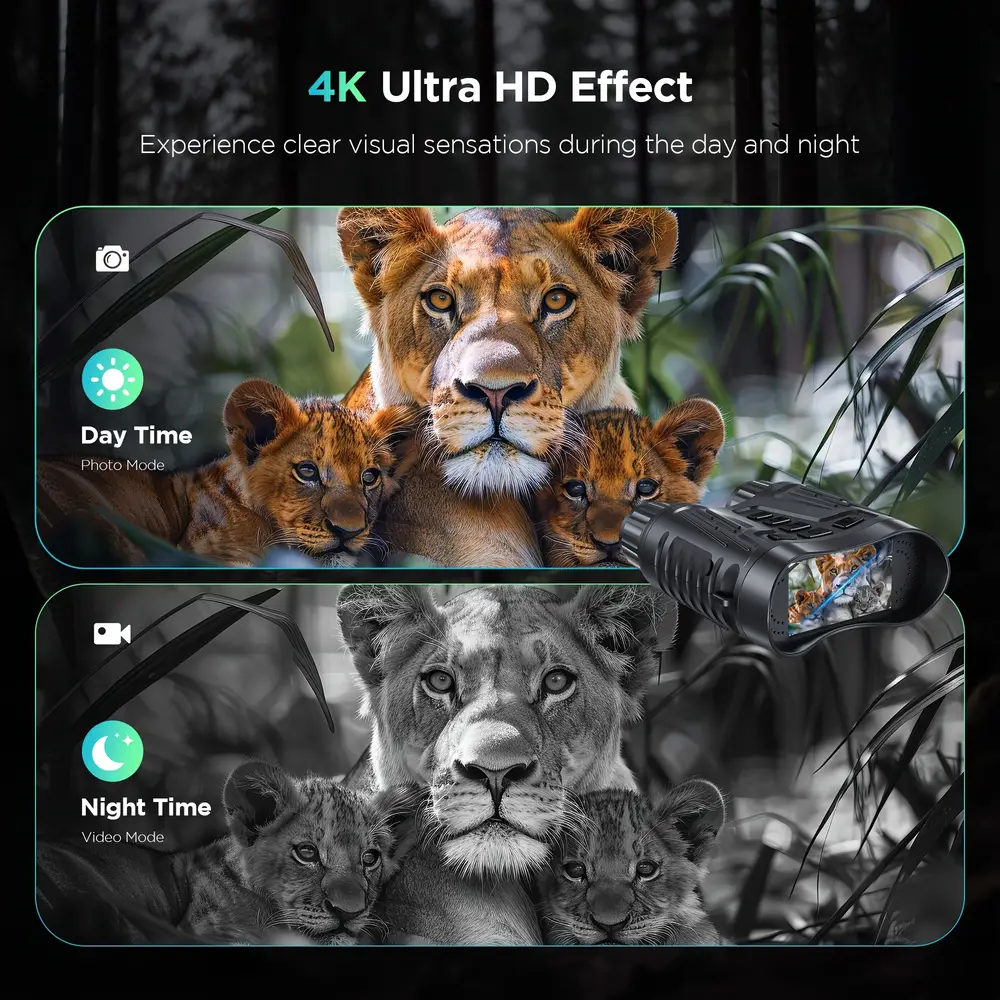 Jumelles de vision nocturne infrarouge 4K avec zoom 8x – portée 300m