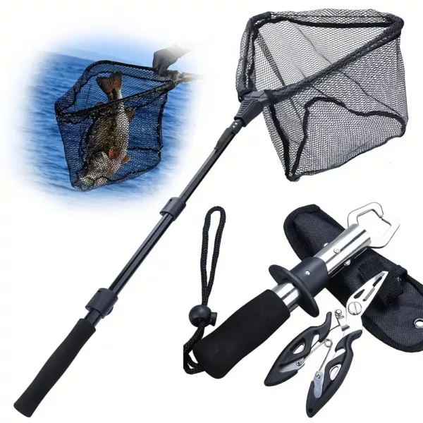 Kit pêche télescopique avec pince multifonction et filet pliable inoxydable
