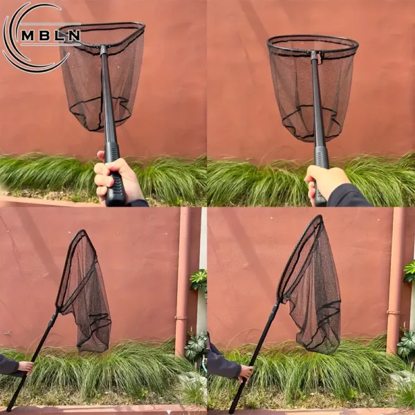 Épuisette de pêche pliable en aluminium – filet renforcé maille noire robuste