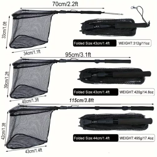 Epuisette de pêche pliante portable – filet nylon résistant avec manche télescopique