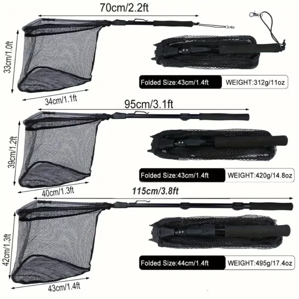 Epuisette de pêche pliante portable – filet nylon résistant avec manche télescopique