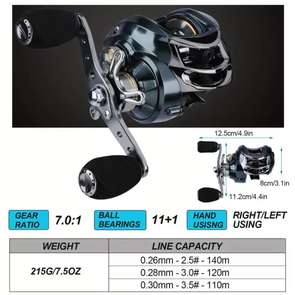Moulinet baitcasting haute vitesse 7.0:1 avec frein magnétique pour eau douce ou salée