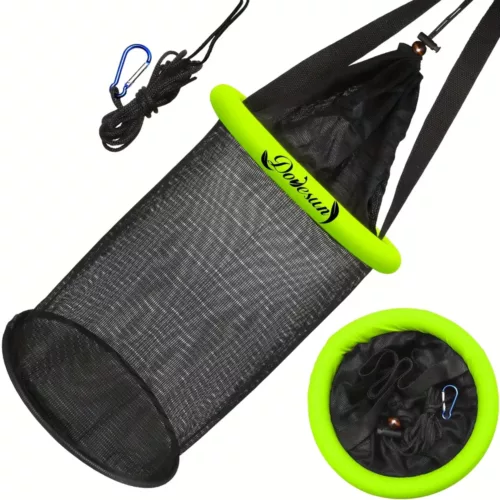 Panier de pêche pliable en maille nylon – flotteur avec cordon pour appâts vivants