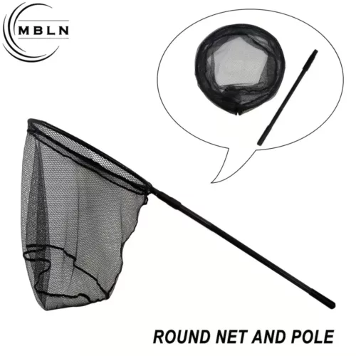Épuisette de pêche pliable en aluminium – filet renforcé maille noire robuste