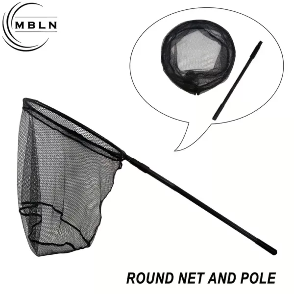 Épuisette de pêche pliable en aluminium – filet renforcé maille noire robuste