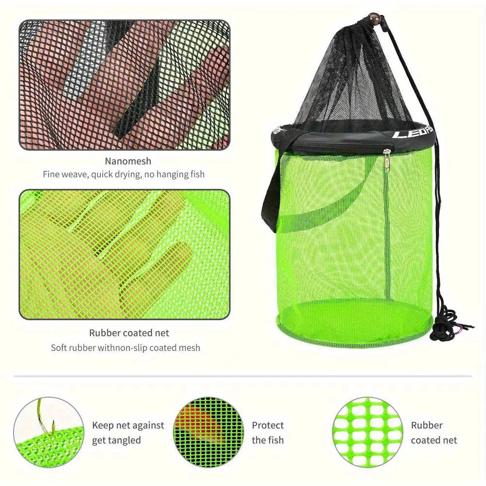 Bourriche de pêche avec panier, filet et flotteur – rangement poissons pratique