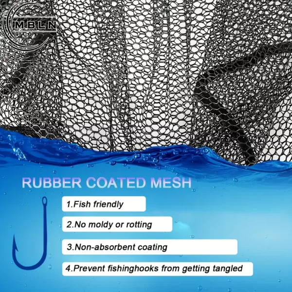 Épuisette de pêche pliante en aluminium renforcé – maille noire robuste