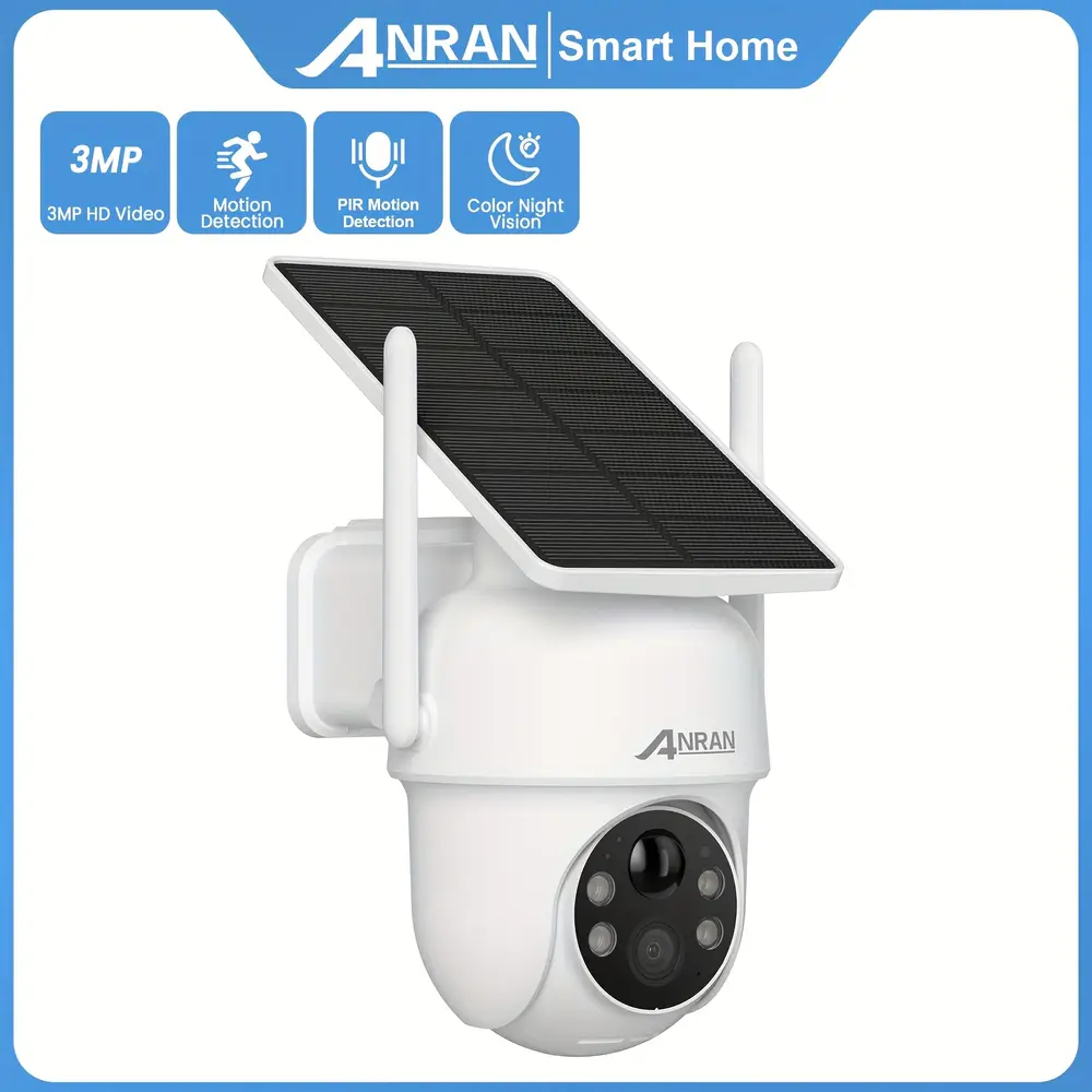 Caméra de surveillance solaire 3MP – vision 360° HD couleur, alerte et interphone